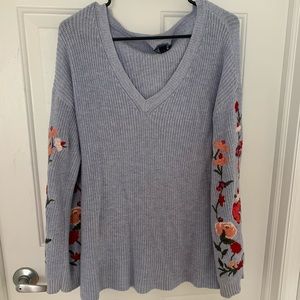 American Eagle Baby Blue Sweater with Embroidered Sleeves